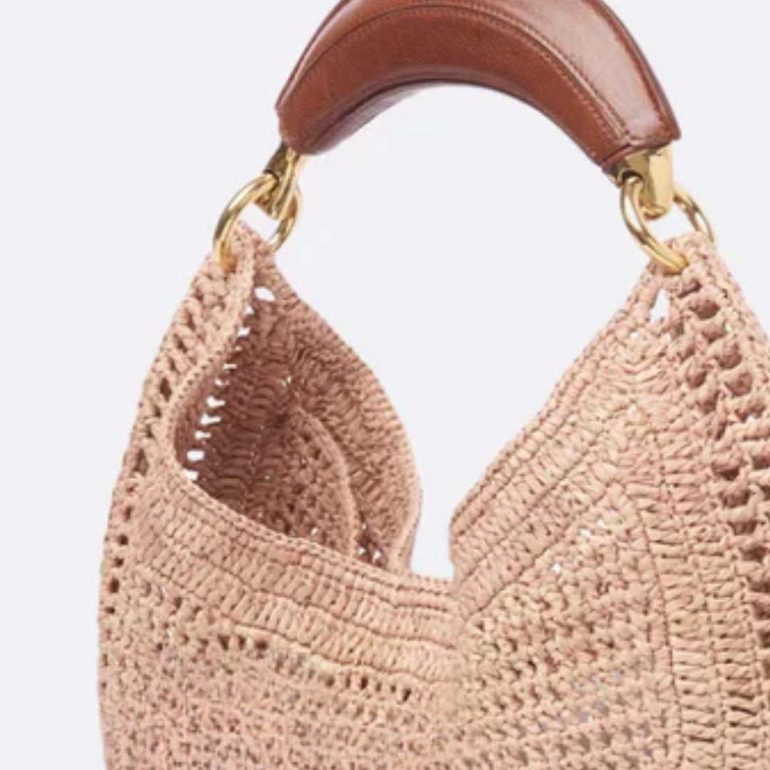 Raffia-Schultertasche
