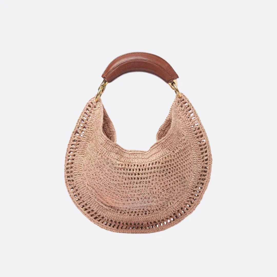 Raffia-Schultertasche